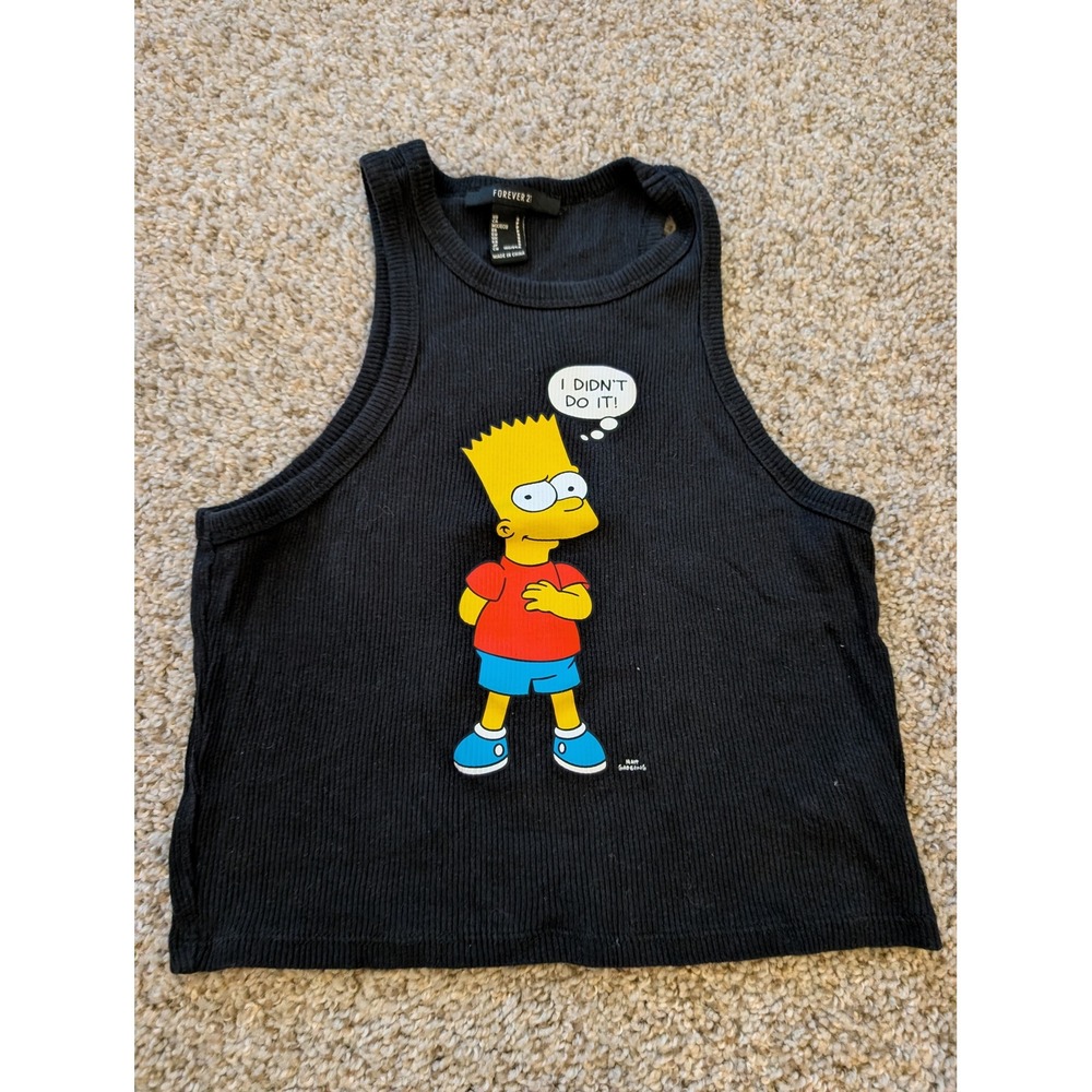 Forever 21 The Simpsons Bart Simpson I Didn't Do It Ribbed Crop Tank Top Small